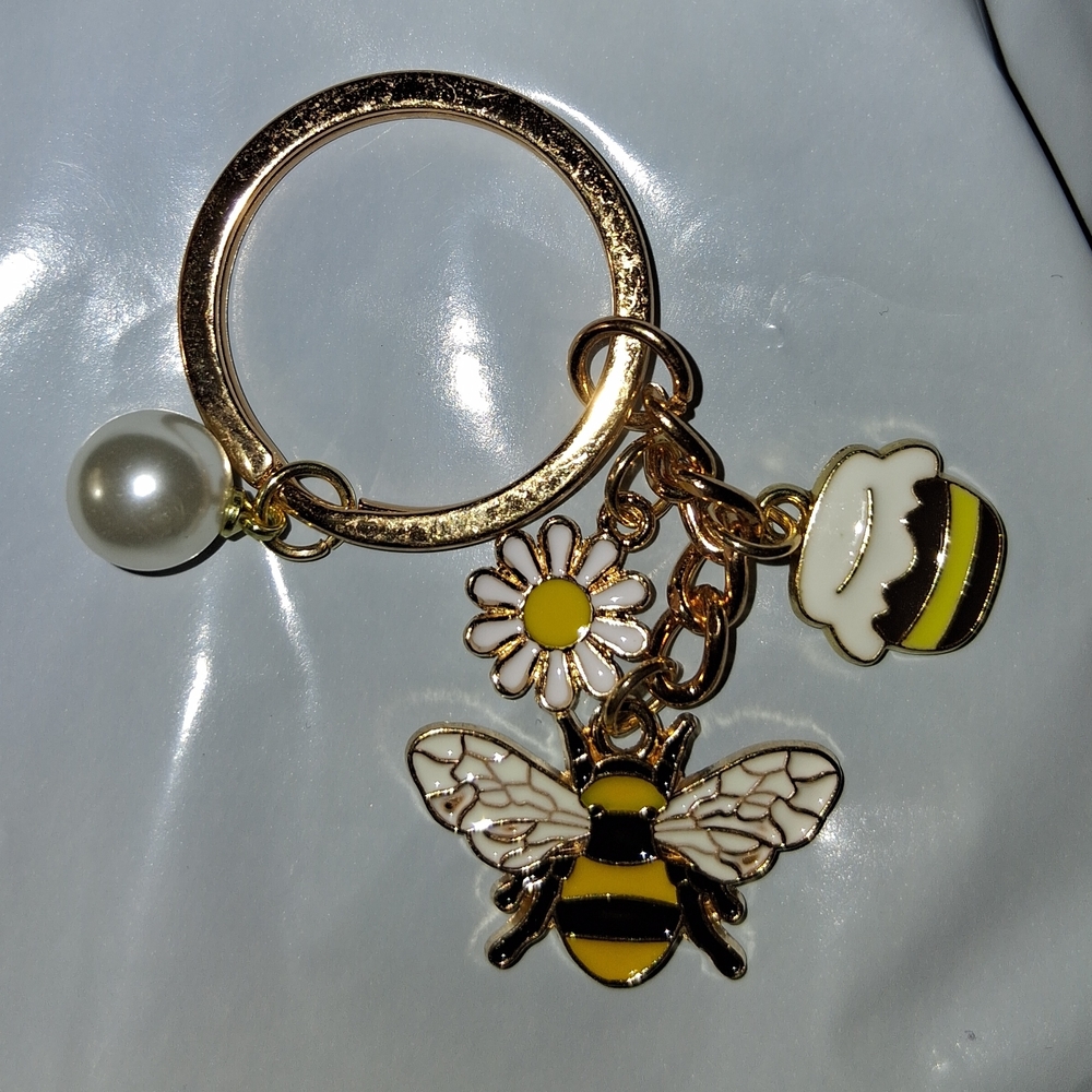 Gold Bee and Flower Keychain